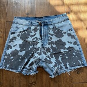 Crazy Train Blue and Black Cow Print Jean Shorts